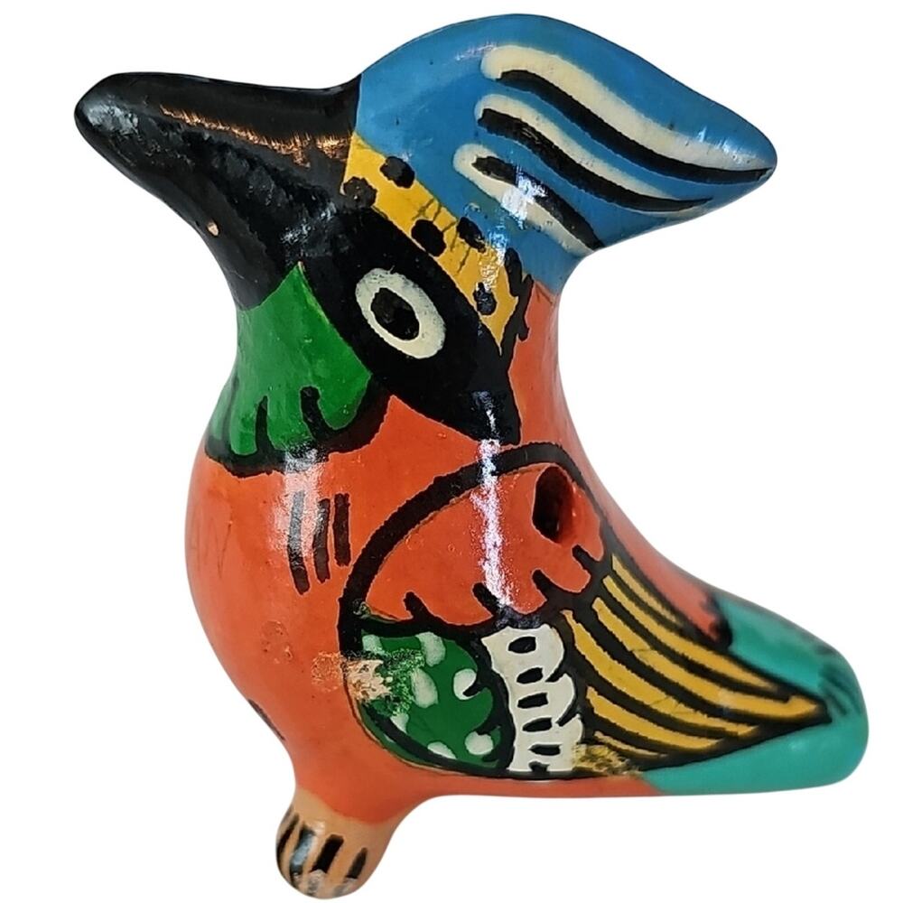 Vibrant Artisian Made Clay Hand-Painted Bird Whistle Figurine Made in Nicaragua